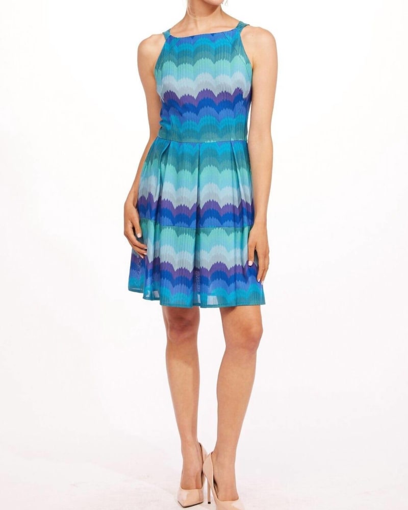 Front of a model wearing a size 10 Chloe Dress In Sea Holly in Sea Holly by EVA FRANCO. | dia_product_style_image_id:344740